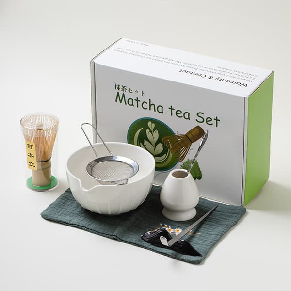 Matcha Visp Set: Texturerad Vit 8-Delars Rostfritt Stål