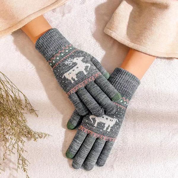 Stickade Handskar - Dubbelfodrade med Polarfleece Grå