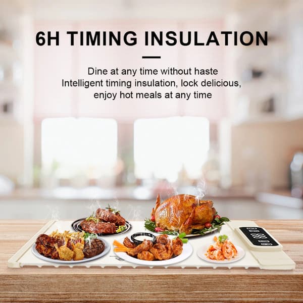Foldbart madvarmeunderlag i grafen-silikone, 220 V, 5 varmeniveauer og timer på 1-4 timer White White