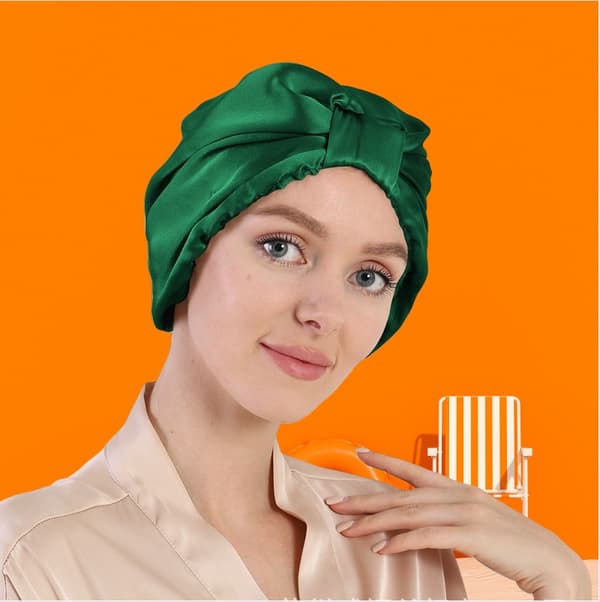 100% silke hårpleje sovehætte Green Green