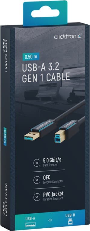 USB-A til USB-B 3.0 adapterkabel