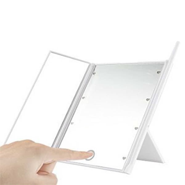 Tri-Fold Makeupspejl med Lys, Bærbart Forfængelighedsspejl med Justerbart Stativ til Perfekt Makeup White White