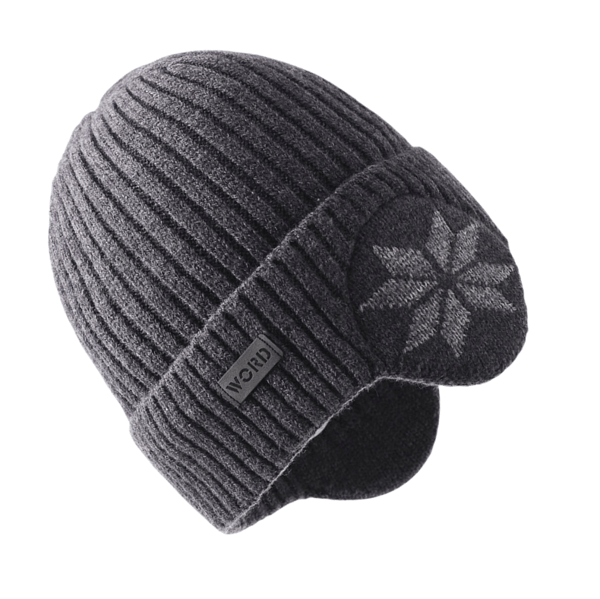Vintermössa för män med öronlappar - Varm fleecefodrad stickad mössa Grey Grey