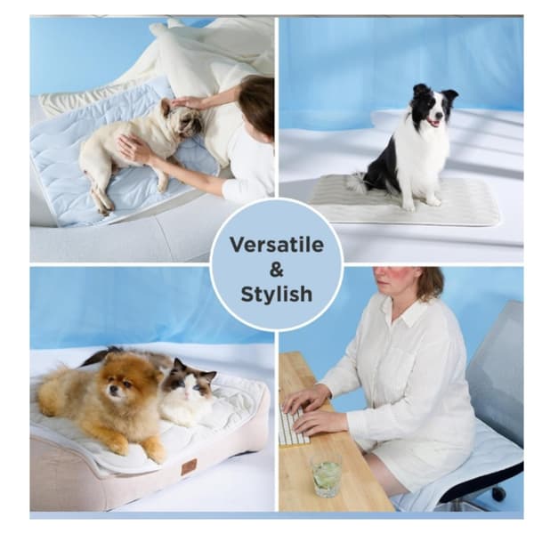 Kølemåtte til kæledyr - maskinvaskbar polyester kølemåtte til katte og hunde, helårs, flere størrelser, bærbar til senge, transportkasser og biler Gra Gray S