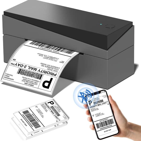 Bluetooth termisk etiketprinter 203dpi højopløsning 108mm printbredde til e-handel og lager 150mm/s USB-B Bluetooth kompatibel med iOS og Android Blac Black+Grey