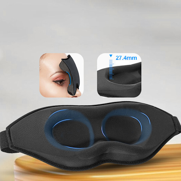 Søvnmaske, 3D-kontureret øjenmaske til at sove med ørepropper Sort
