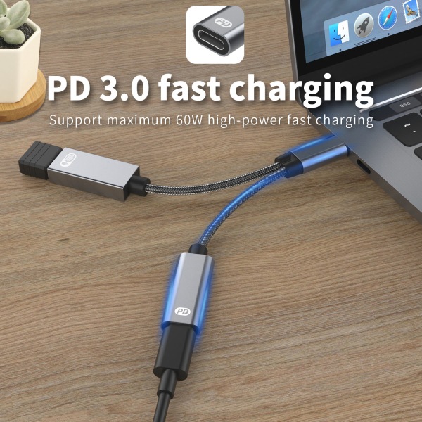 INF USB-C (han) til USB (hun) + USB-C PD ladestik og OTG adapter USB 2.0