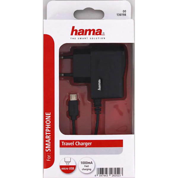 Laddare 220V MicroUSB 1A Svart