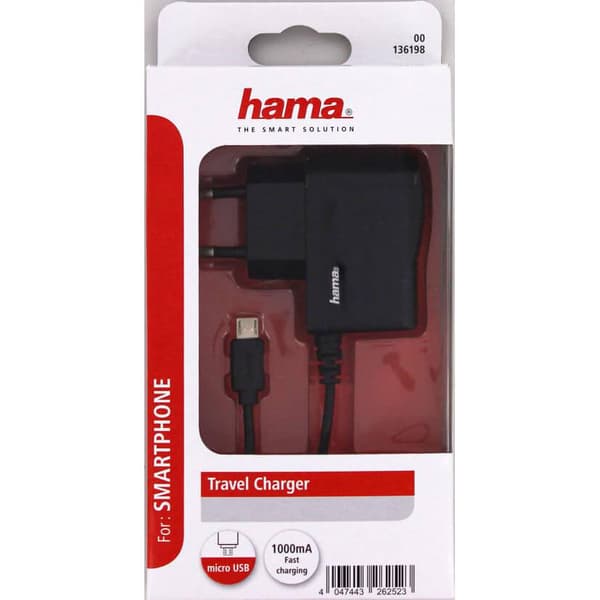 Lader MicroUSB 220V 1A Sort
