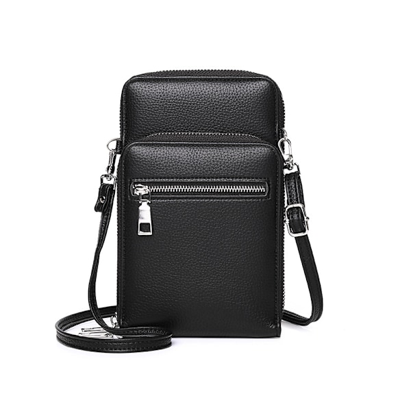 Miesten crossbody-laukku puhelimeen, pieni PU-nahkainen olkalaukku Musta