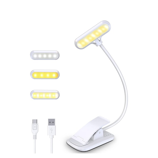 Bogklemme Lampe: Bærbar LED Læselampe Hvid