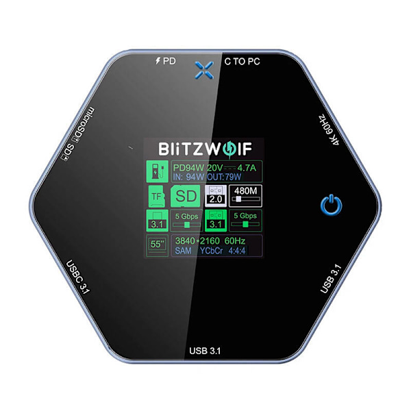 Blitzwolf 8i1 dockingstation BW-TH16 USB 100W LCD Smart Display