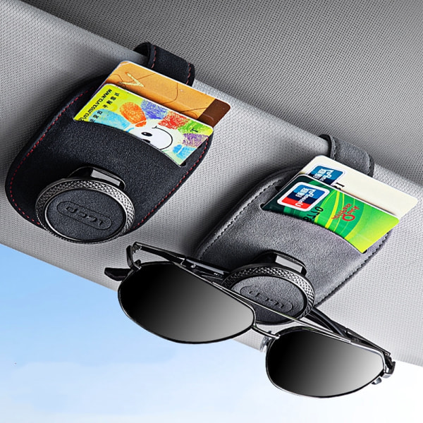 Solbrilleholder til bilsolskærm, billetkortopbevaring Grå