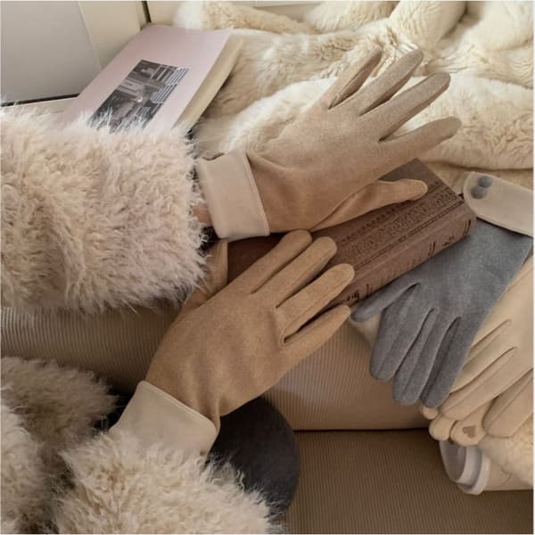 Vinterhandskar med knappdesign, fleecefoder och förstärkning för utomhuscykling Khaki Khaki
