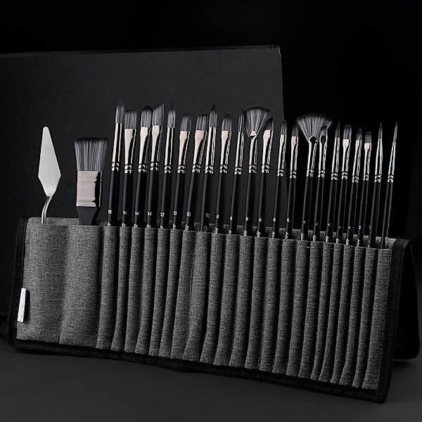 25-delat målarpenslarset med svartlackerat träetui