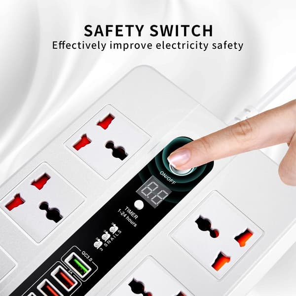 Universal Grenuttag med 6 Uttag, PD20W & QC3.0, och 1-24 Timmar Timer White White
