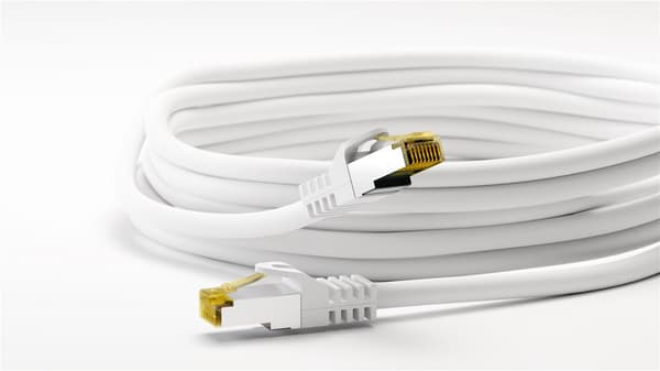 RJ45 patchkabel S/FTP (PiMF), 500 MHz, med CAT 7 råkabel, vit, 20 m