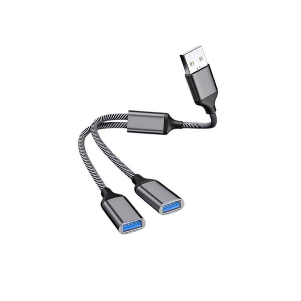 USB till dubbla USB-adapter - Aluminiumlegering 2-portars USB 2.0-hubb för resor och kontor, Plug and Play, kompatibel med Windows Mac Linux Android D DarkGrey