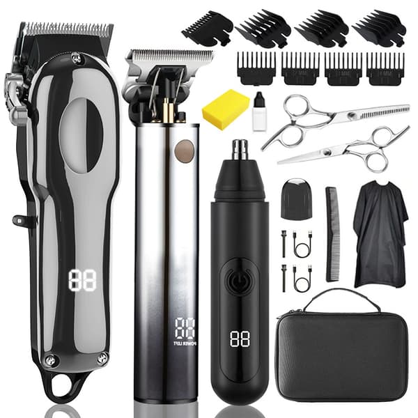 LED Gun Silver Hårklippare + Nästrimmer 3-Dels Set