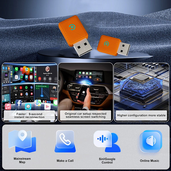 Trådløs CarPlay-adapter: Smart bilforbindelsesboks, problemfri forbindelse til din bil Orange Orange