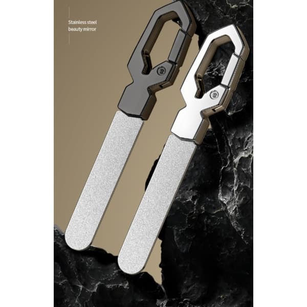Nagelfil i rostfritt stål - dubbel-sidig för tjocka naglar, resevänlig ringloop, 1mm slipyta, inkluderar 2 läderfodral, 2-pack Titanium Titanium
