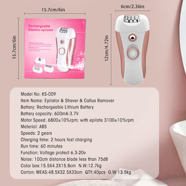 Dame 3-i-1 elektrisk shaver KS-009 Lyserød