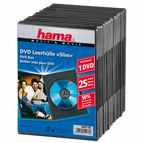 HAMA DVD-Box Slim Svart 25-pack