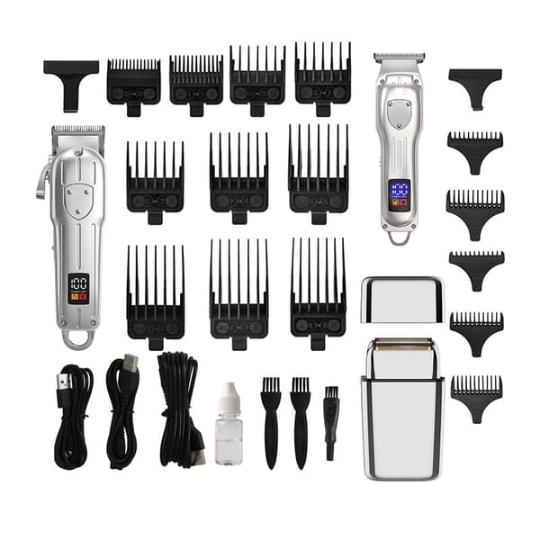 935W Digital Display Elektrisk Hårklipper & Trimmer Sæt - Professionelt Plejesæt Silver Silver