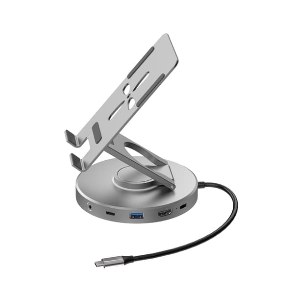 10-i-1 USB-C Hub med 360° Roterbart Telefonstativ - Dockingstation i Aluminiumlegering