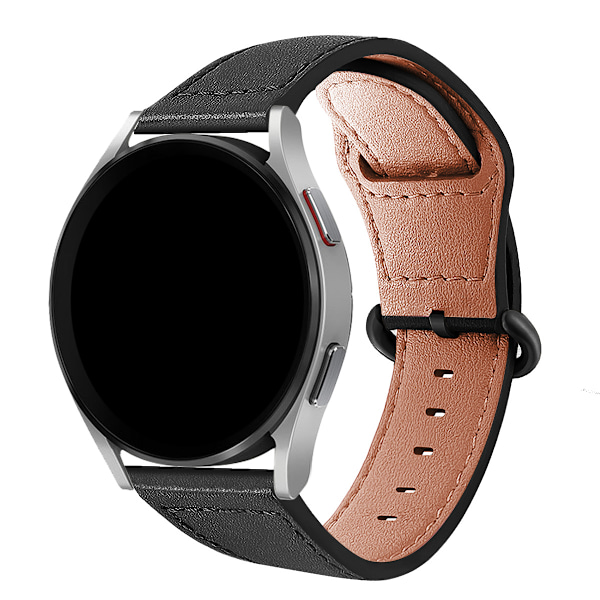 Klockarmband i äkta läder - Svart - 22 mm