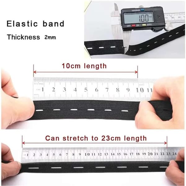 Fortykket Elastikbånd med Knaphul og 10 Knapper - Justerbar Taljebånd Elastik til Syning Black Black