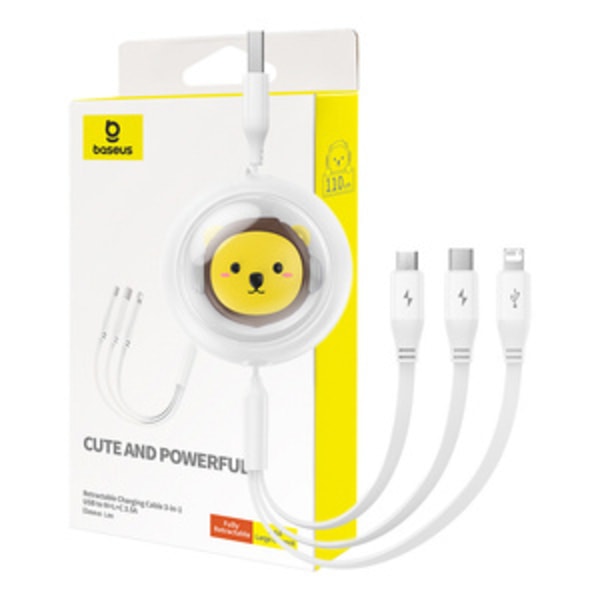 Laddningskabel 3w1 Baseus USB till USB-C, USB-M, Lightning 3,5A, 1,1m (Vit)