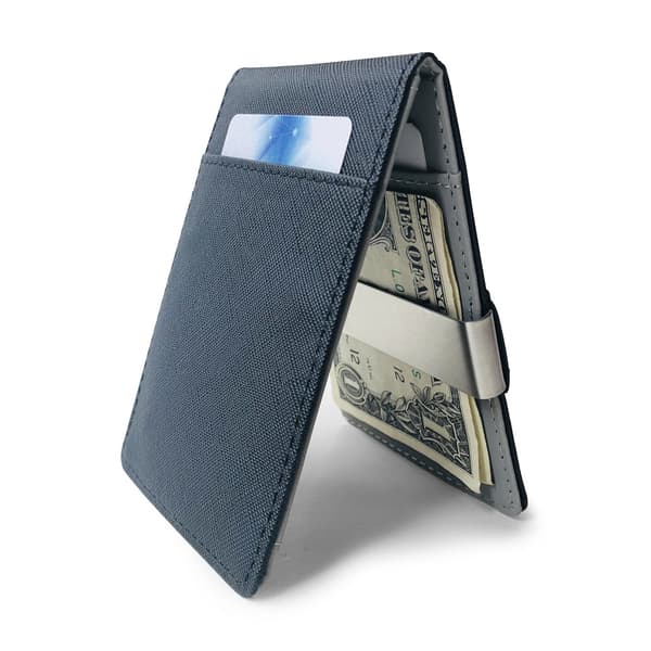 Mænds slim pung, PU læder bifold pengeklemmekortholder Black Black