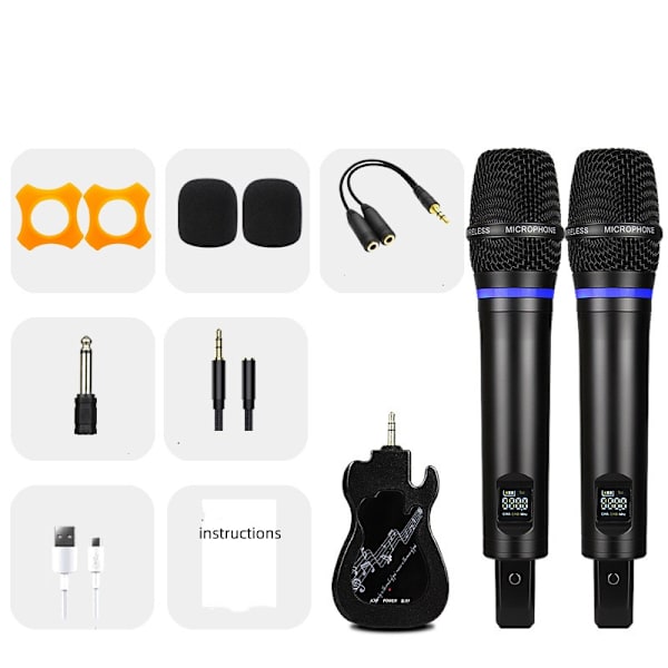 2-pak trådløs mikrofon Bluetooth rumklang med Android-portkabel Black Black