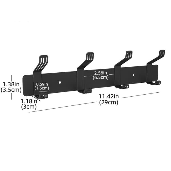 Platsbesparande väggmonterad kroklist med 4 krokar Black Black