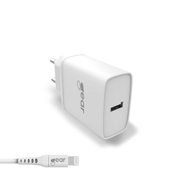 Laddare 220V 1xUSB 2,4A Vit Lightning Kabel 1m MFI C89