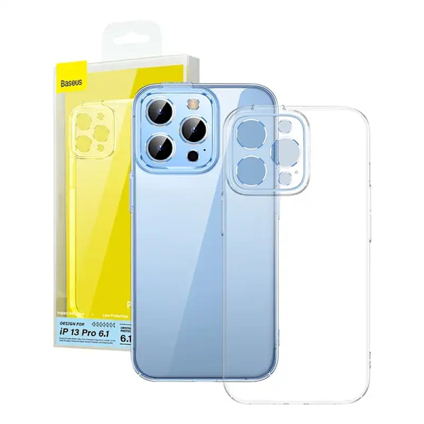 Telefonfodral Baseus Crystal för iPhone 13 Pro (transparent) med skärmskydd i helhärdat glas och rengöringskit