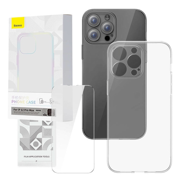 Läpinäkyvä kotelo ja karkaistu lasi -setti Baseus Corning iPhone 12 Pro Maxille