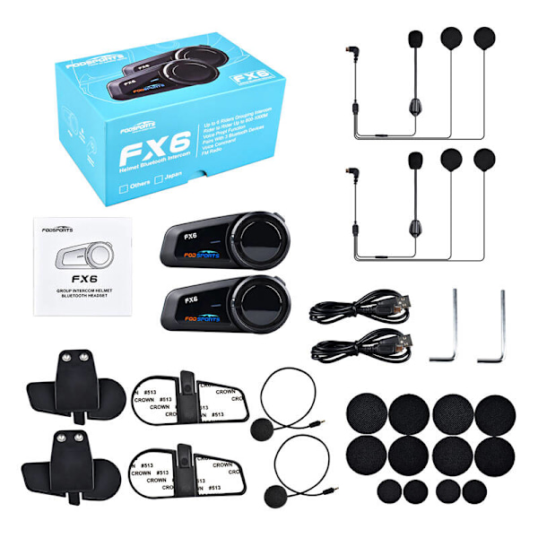 Fodsports FX6 motorcykel intercom tvåpack (svart)