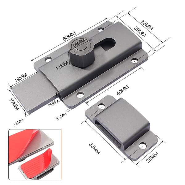 Dørbolt af aluminiumslegering - Korrosionsbestandighed Grey 80 mm Grey 80 mm