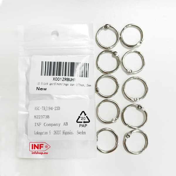 Öppningsbara gardinringar / metallringar 10 st Silver 15 mm Silver 15 mm
