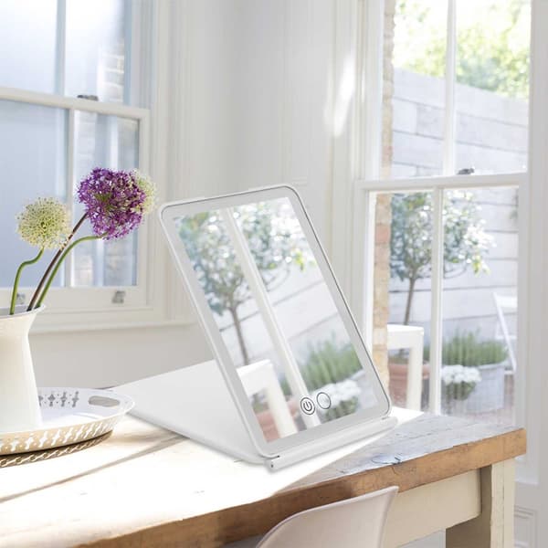 LED Foldbart Makeupspejl: Bærbart, Genopladeligt, Dæmpbart med Touch-kontrol og 3 Lysindstillinger White White