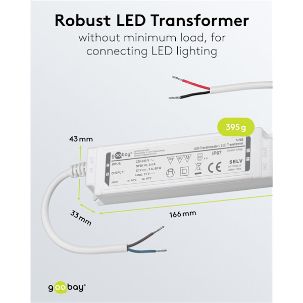 LED-transformer 12 V (DC) (DC), 60 W, IP67