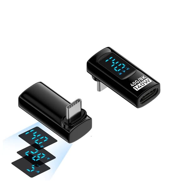 240W USB-C hun til USB-C han adapter med digitalt display (2-pak) til APPLE, Samsung og Huawei