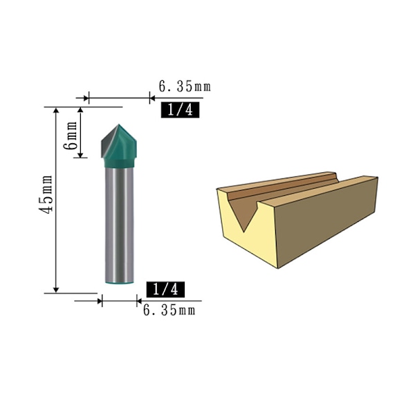 V-Groove Router Bit Sæt - 1/4 Tomme Skaft, Twin Pack EN