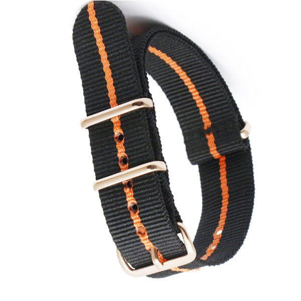 Nylon klockarmband med ovalt spänne Svart+orange 22 mm