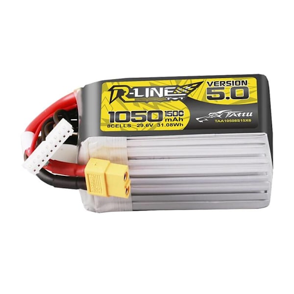 Lipo Tattu R-Line Version 5.0 1050mAh 29.6V 8S 150C batteri med XT60-kontakt
