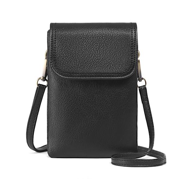 Kvinders Crossbody-telefontaske, PU-læder etui til multikortslot Sort