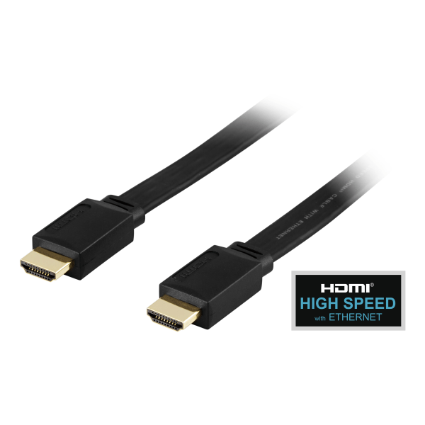 Flat HDMI cable, HDMI High Speed with Ethernet, 1.5m, black