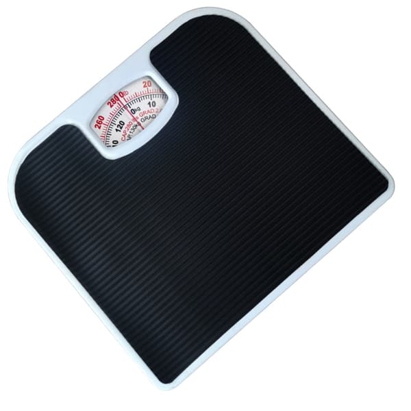 Mechanical Bathroom Scale with Dual Scale Analog Dial and Non-Slip Leather Surface 130kg Capacity Black Black
